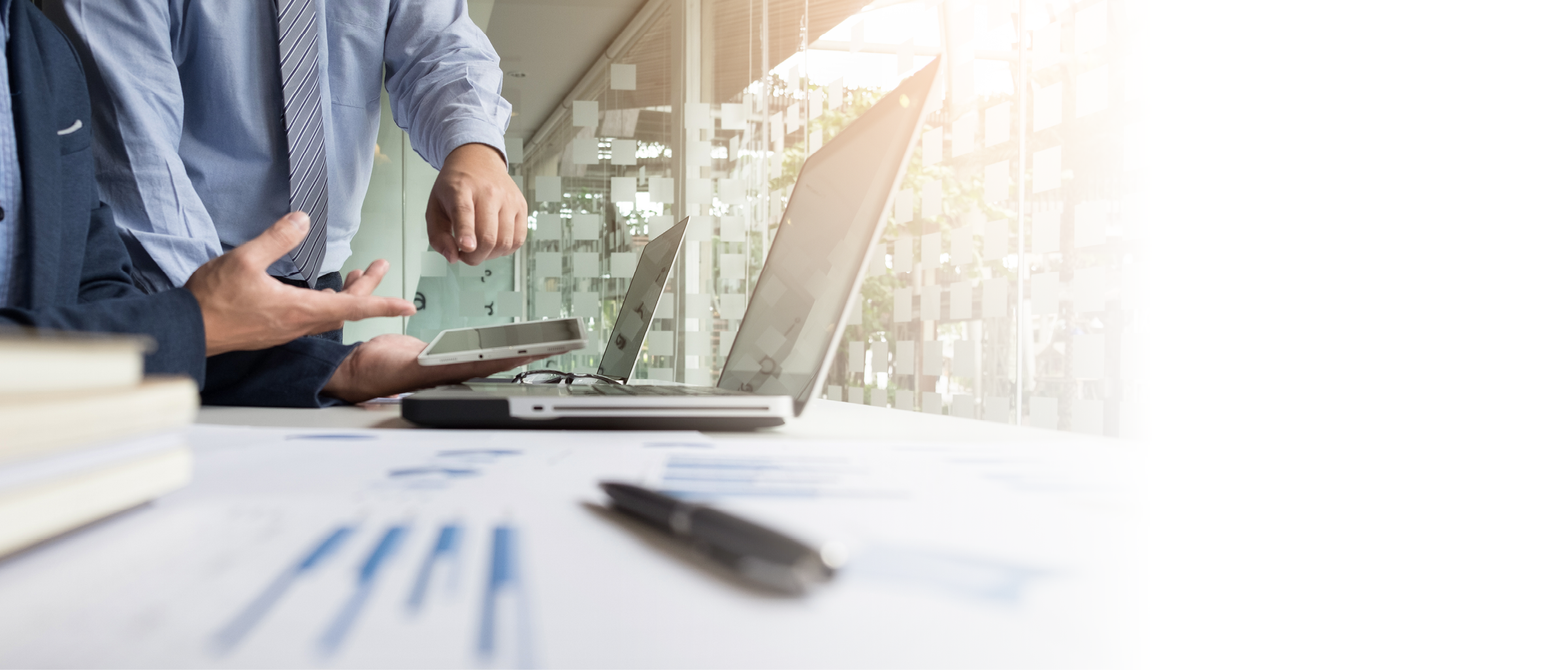 Business adviser analyzing financial figures denoting the progress in the work of the company.