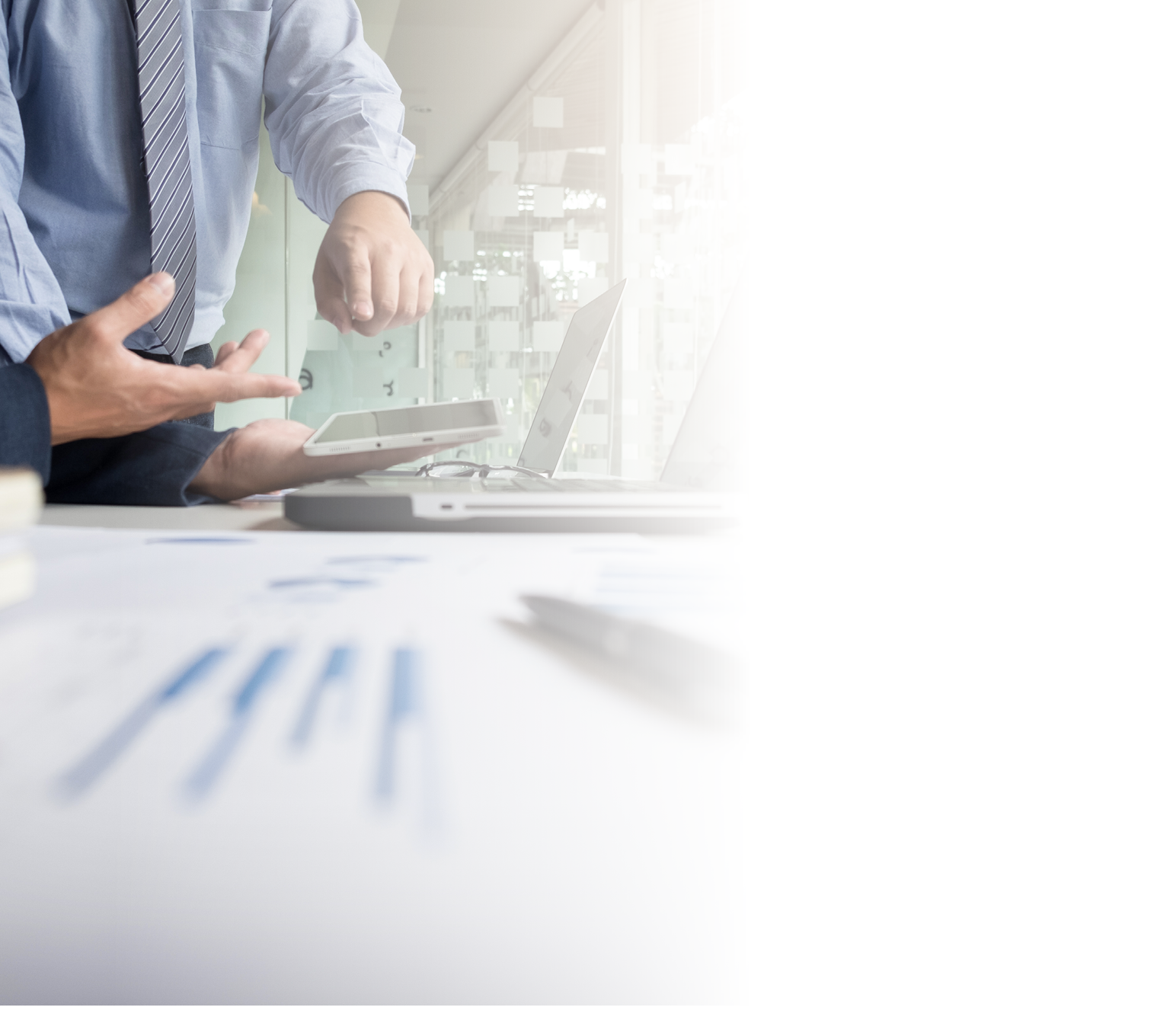 Business adviser analyzing financial figures denoting the progress in the work of the company.