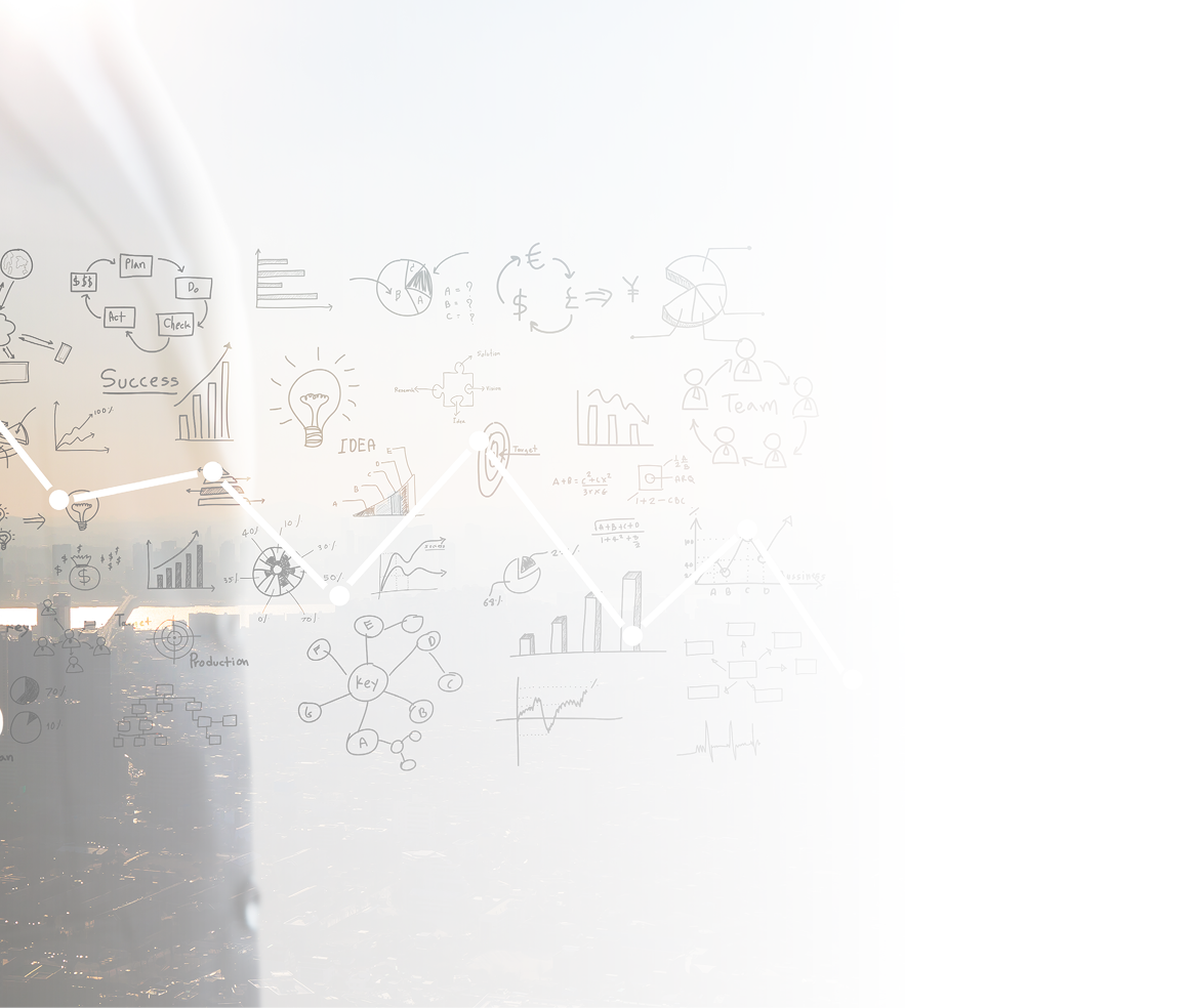 Abstract Double exposure of Business man touching an imaginary screen against white background